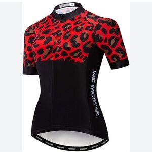 NEW WEIMOSTAR RED LEOPARD CYCLE ZIP UP SHORT SLEEVE JERSEY